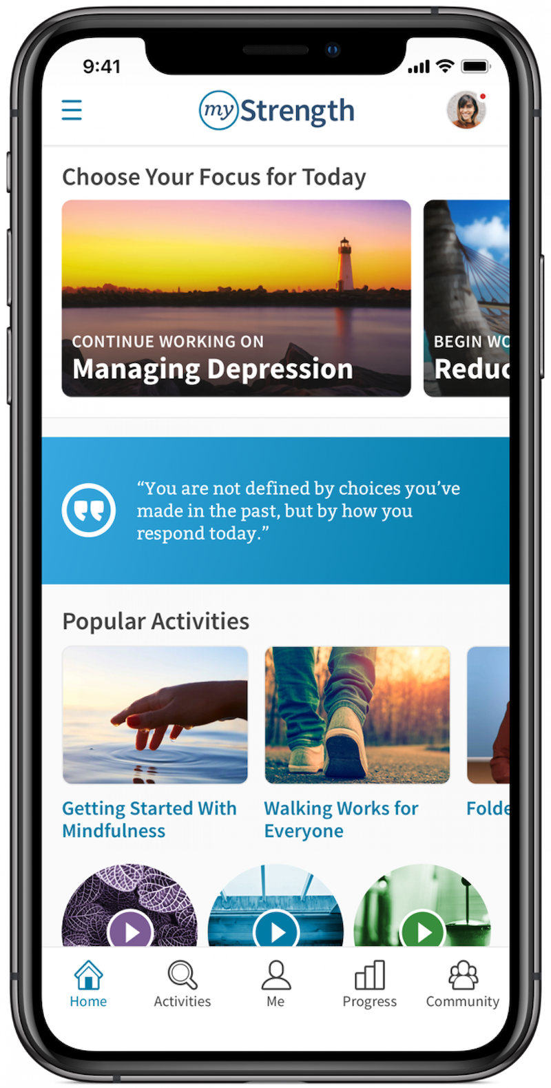 myStrength app — home dashboard